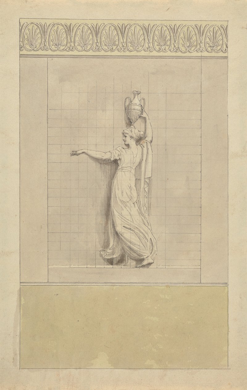 Ženská postava nesoucí džbán s vodou na hlavě od Edward Francis Burney