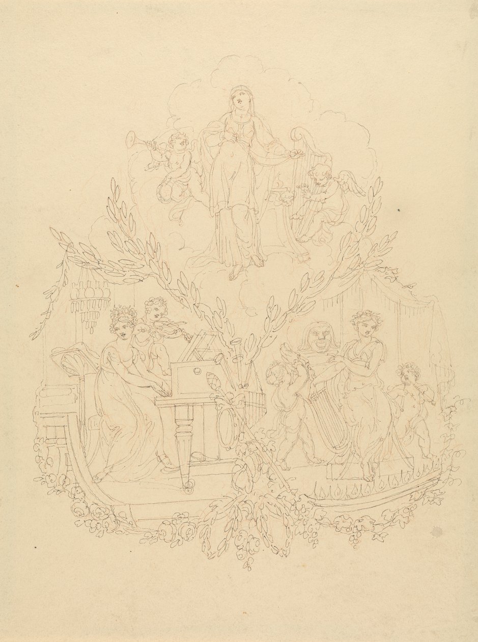 Ženské postavy a Putti hrající na hudební nástroje od Edward Francis Burney