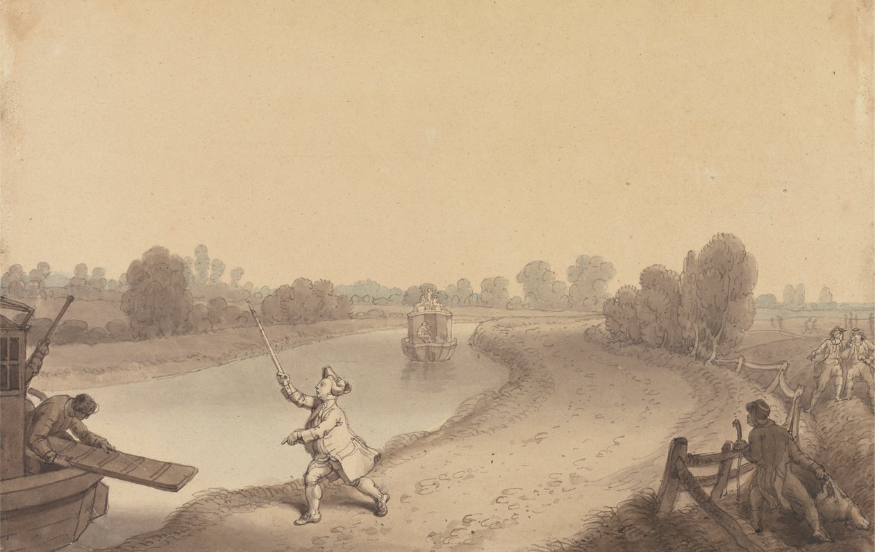 Paddington Canal: Junction at Wormwood Scrubs, s cestujícím volajícím na Uxbridge Passage Boat od Edward Francis Burney