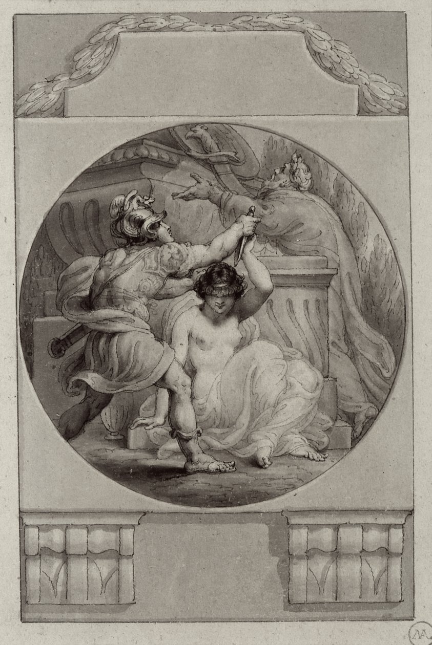 Válečník obětující mladou ženu (kresba) od Edward Francis Burney