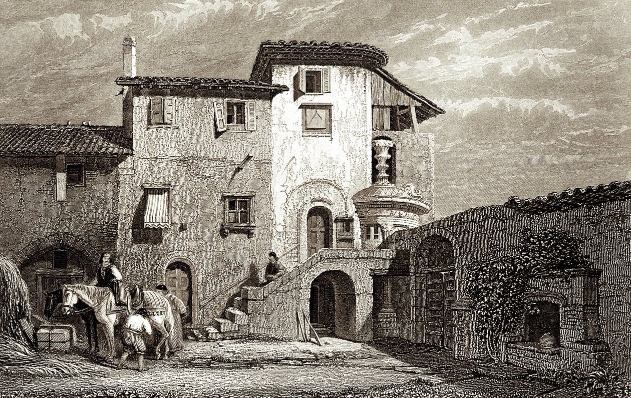 Rezidence lorda Byrona 1811 (rytina) od Edward Francis Finden