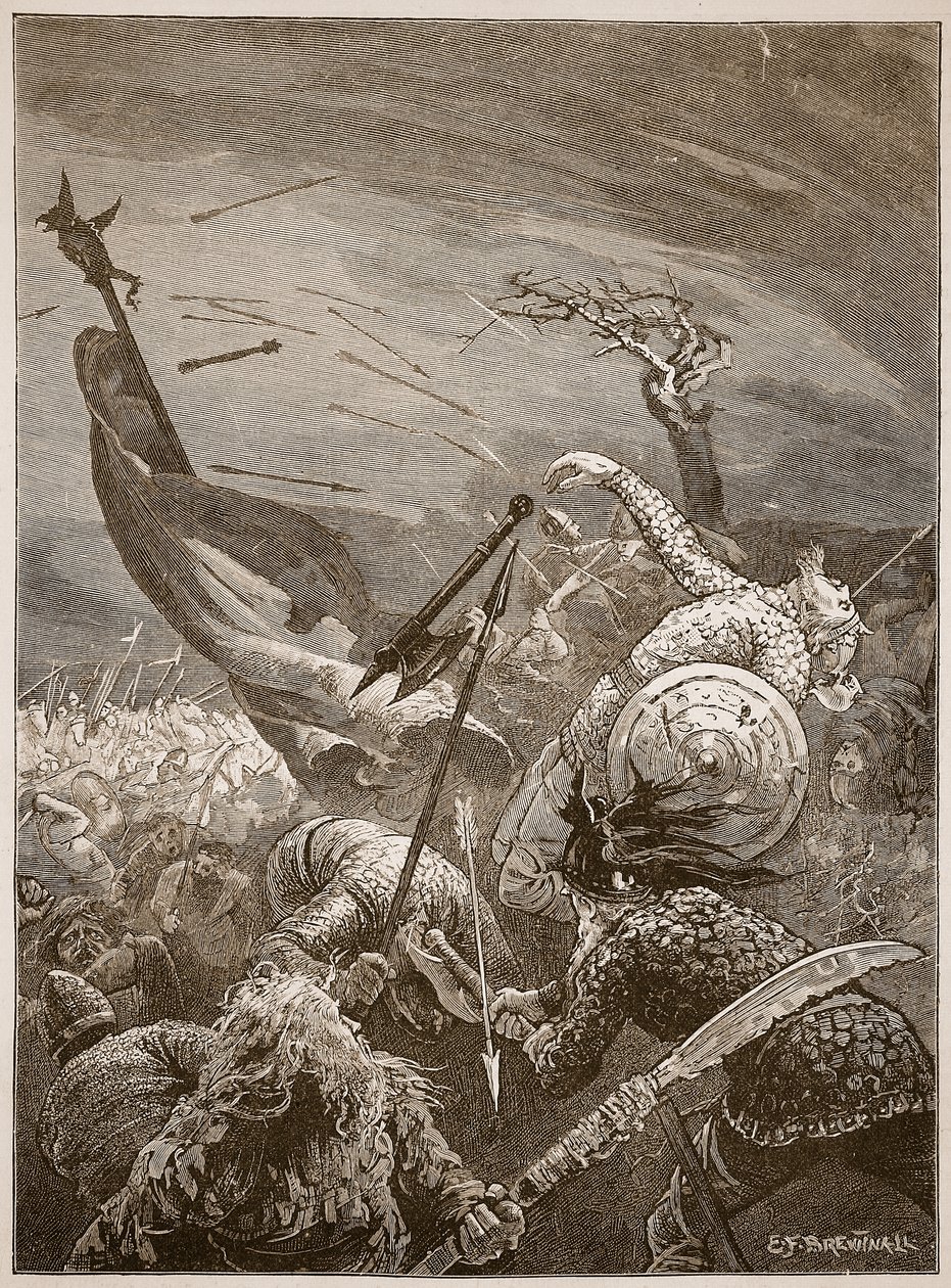 Haroldova smrt v bitvě u Hastingsu, ilustrace z knihy "Cassell