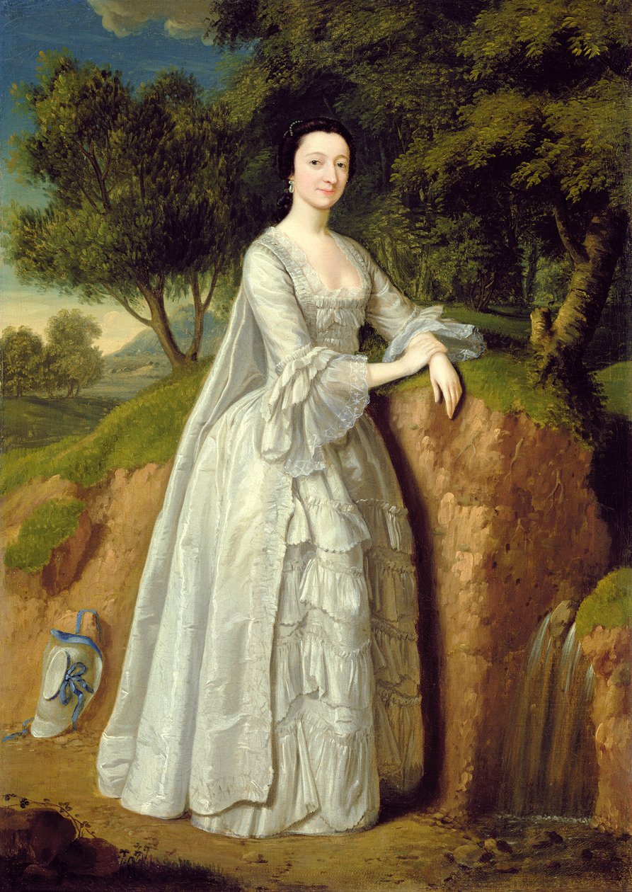 Elizabeth Montague stojící v zalesněné krajině, kolem roku 1750 (olej na plátně) od Edward Haytley