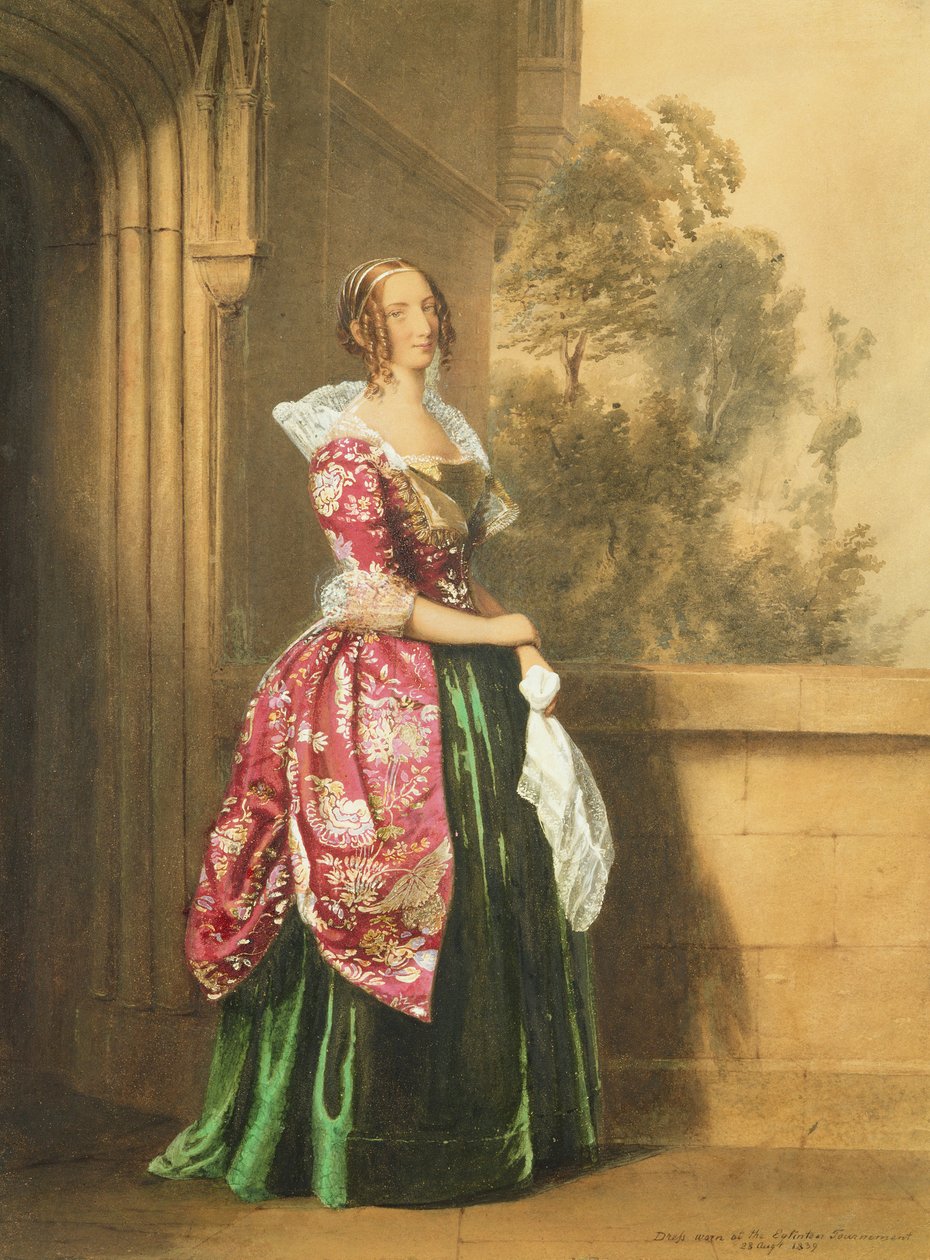 Dáma v kostýmu nošeném na turnaji Eglinton, 1839 (tužka a wc) od Edward Henry Corbould