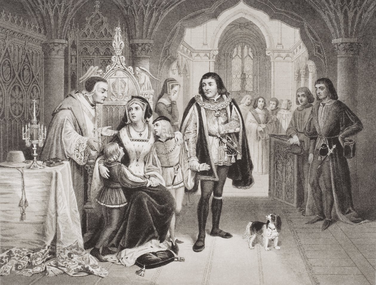 Synové Eduarda IV. odloučení od matky Richardem vévodou z Gloucesteru, 16. června 1483, z "Ilustrace k anglickým a skotským dějinám", I. díl od Edward Henry Wehnert