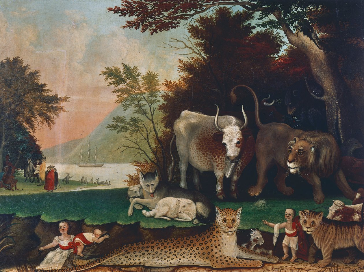 Peaceable Kingdom, Ca 1848, Malba Edwarda Hickse (1780-1849), Olej na plátně, 60,6x81 cm, USA od Edward Hicks