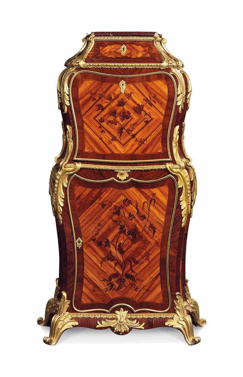 Petit secretaire a abattant, kolem roku 1860 (ormolu s intarziemi z královského dřeva, tulipánu a amarantu) od Edward Holmes Baldock