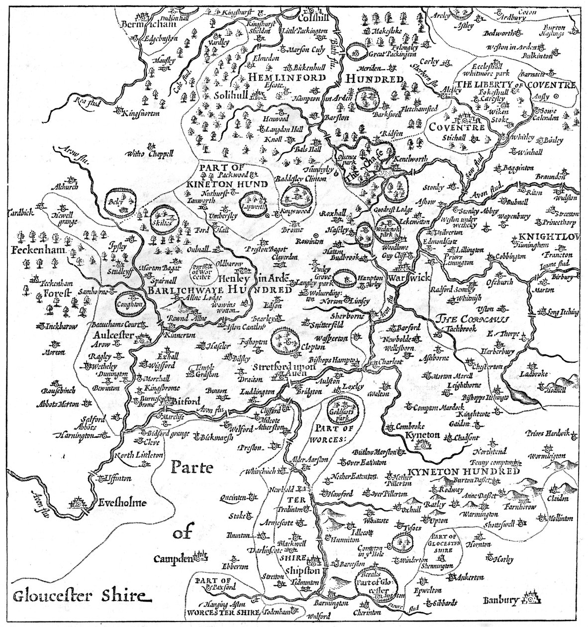 Mapa Stratford-upon-Avon a jeho okolí, 1610 1885. od Edward Hull