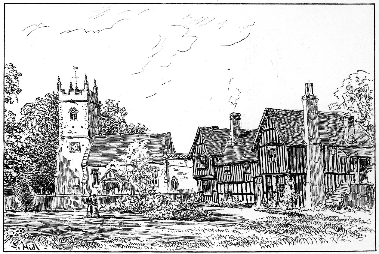 Cliffordský kostel a starý dům, Stratford-upon-Avon, Warwickshire, 1885. od Edward Hull