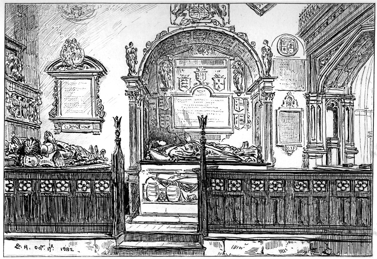 Lavice v kostele Clopton, Stratford-upon-Avon, Warwickshire, 1885. od Edward Hull