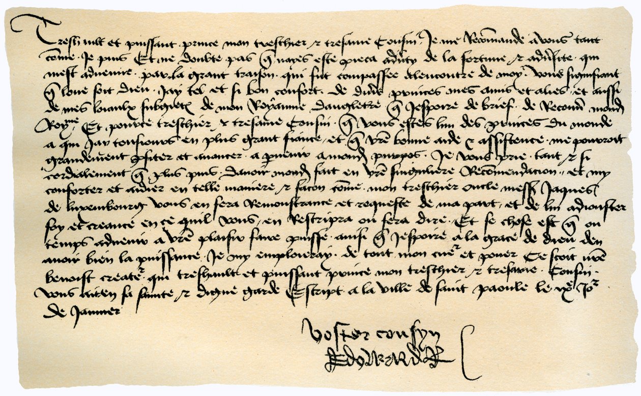 Dopis Eduarda IV Františku II., vévodovi z Bretaně, 9. ledna 1471. od Edward IV King of England