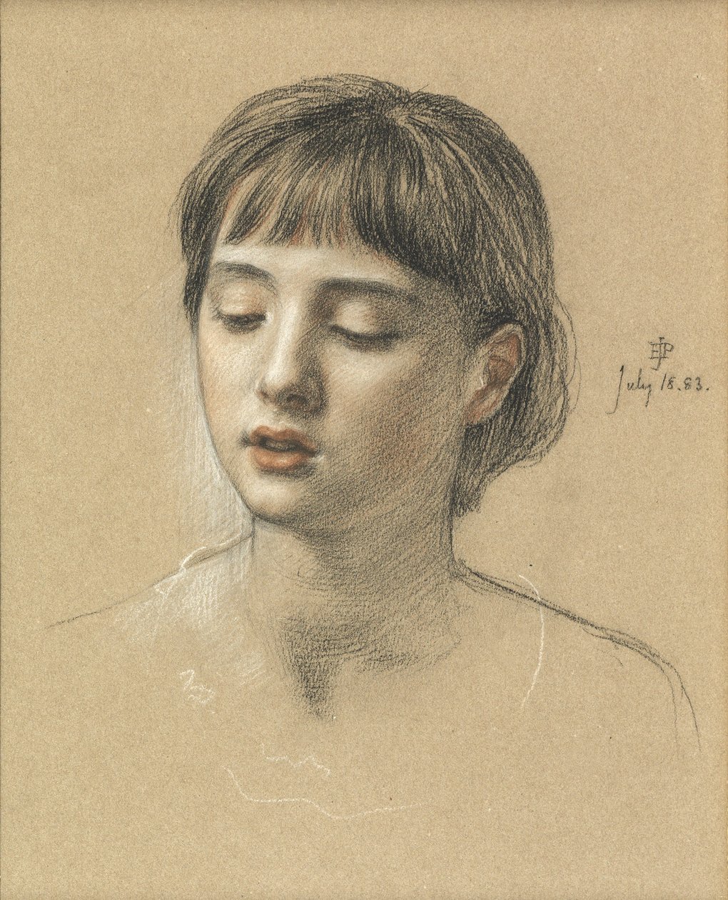 Hlava dívky, 1883 (křída na papíře) od Edward John Poynter