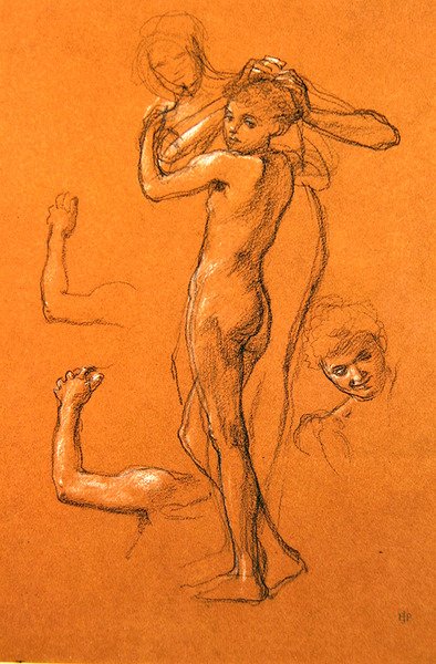 Study for Idle Fears (II), 1893 (křída na papíře) od Edward John Poynter