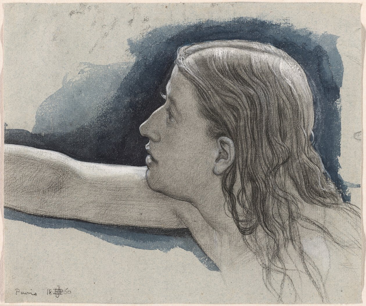 Studie hlavy mladého muže s nataženou pravou paží od Edward John Poynter