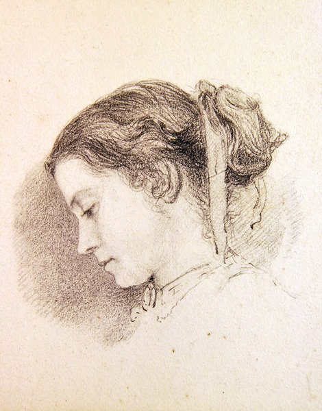 Studie dívčí hlavy (tužka na papíře) od Edward John Poynter