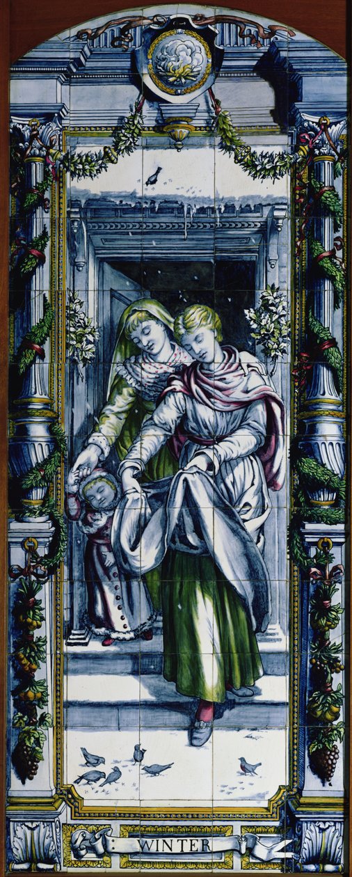Zima, ze série dlaždicových panelů, navržených sirem Edwardem Poynterem a vyrobených společností Minton, Campbell and Company pro holandskou kuchyni, 1867-8 (keramika) od Edward John Poynter