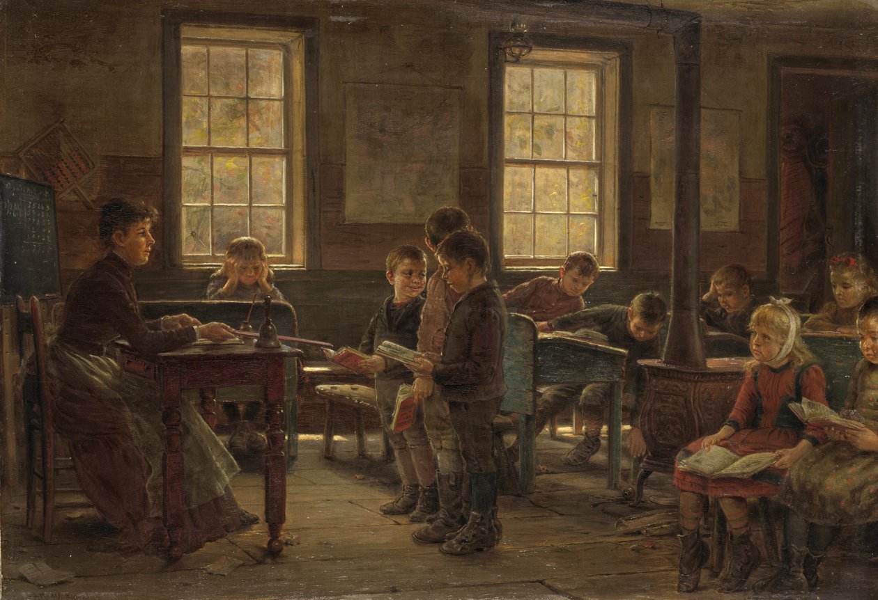 A Country School, 1890 (olej na plátně připevněné na kompoziční desce) od Edward Lamson Henry
