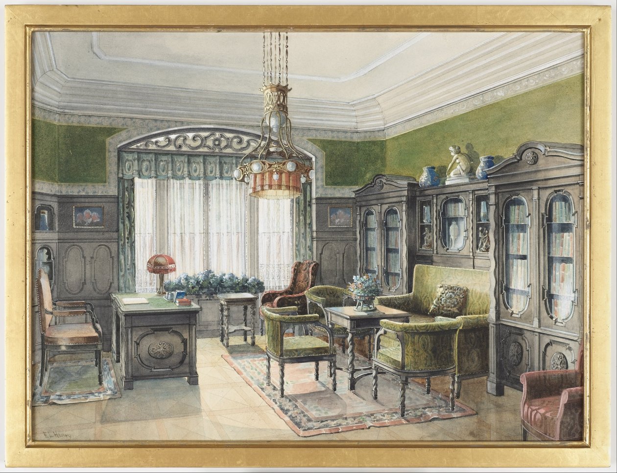 Interiér knihovny od Edward Lamson Henry
