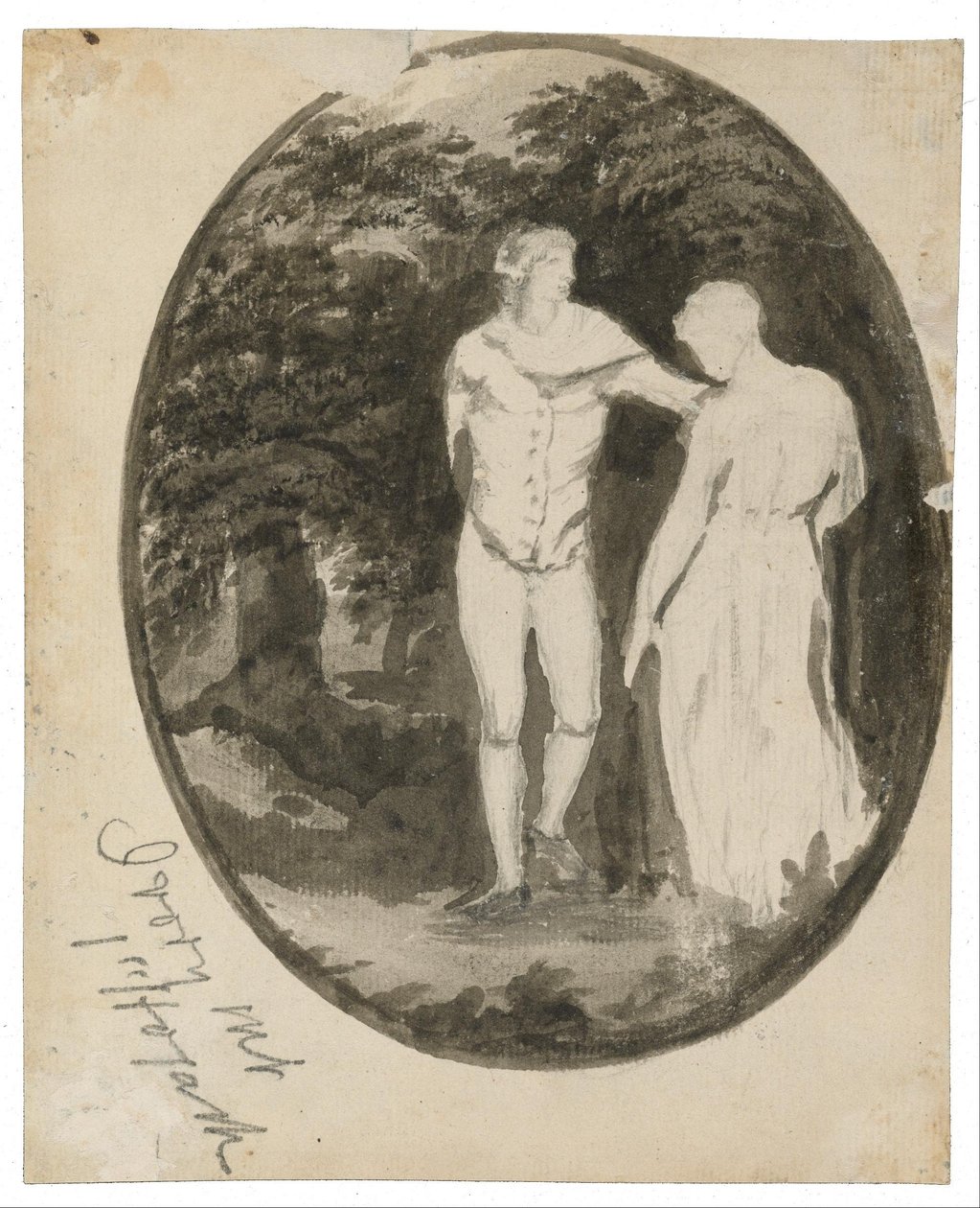 Pár v zalesněné krajině v oválu od Edward Lear