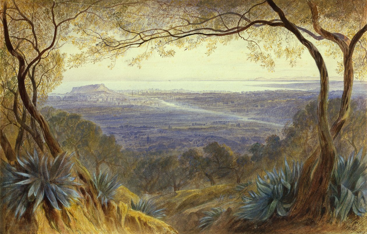 Pohled z dálky na Nice z kopců od Edward Lear