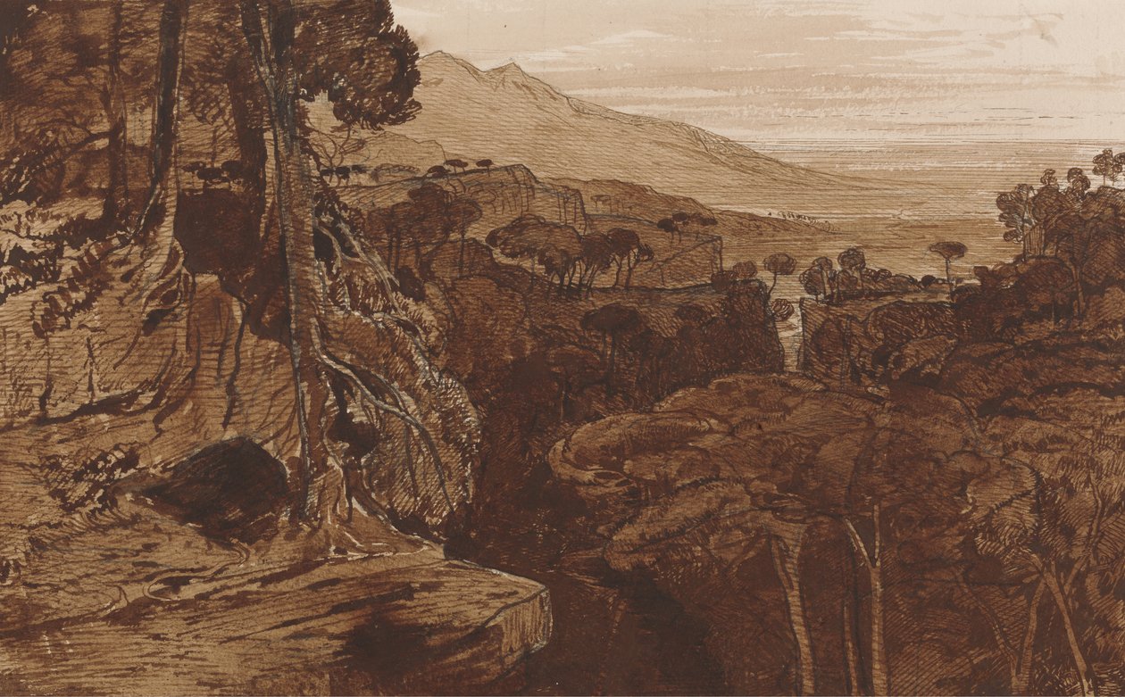 Bavella, Korsika, cca 1868 (pero a inkoust s mytím na papíře) od Edward Lear