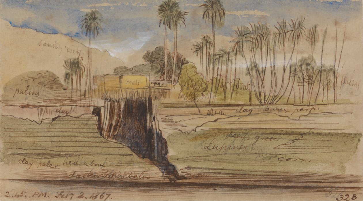 Mezi Ibreemem a Wady Halfeh, 14:45, 2. února 1867 (328) od Edward Lear