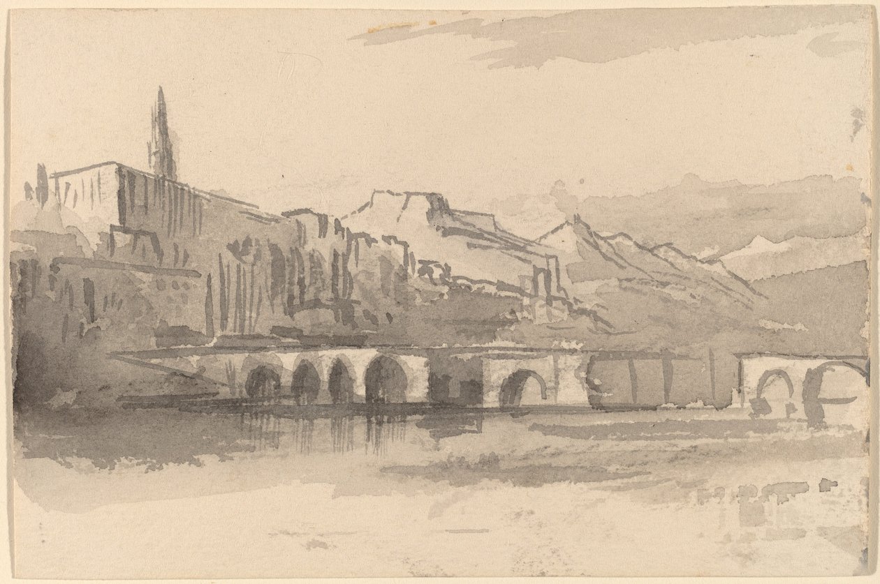 Most s horami v dálce Ventimiglia, 18841885. od Edward Lear