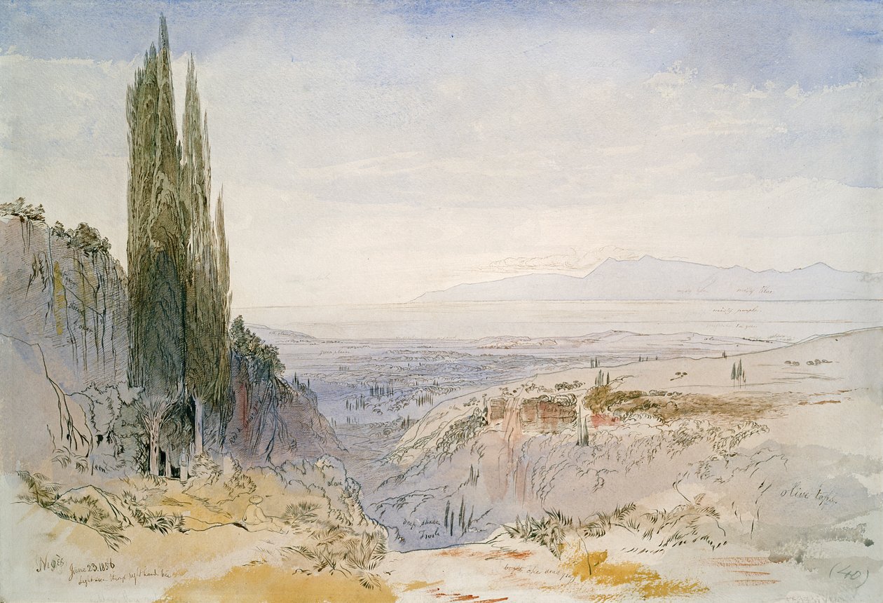 Korfu, Nimphes, 1856 (pero, inkoust a wc na papíře) od Edward Lear