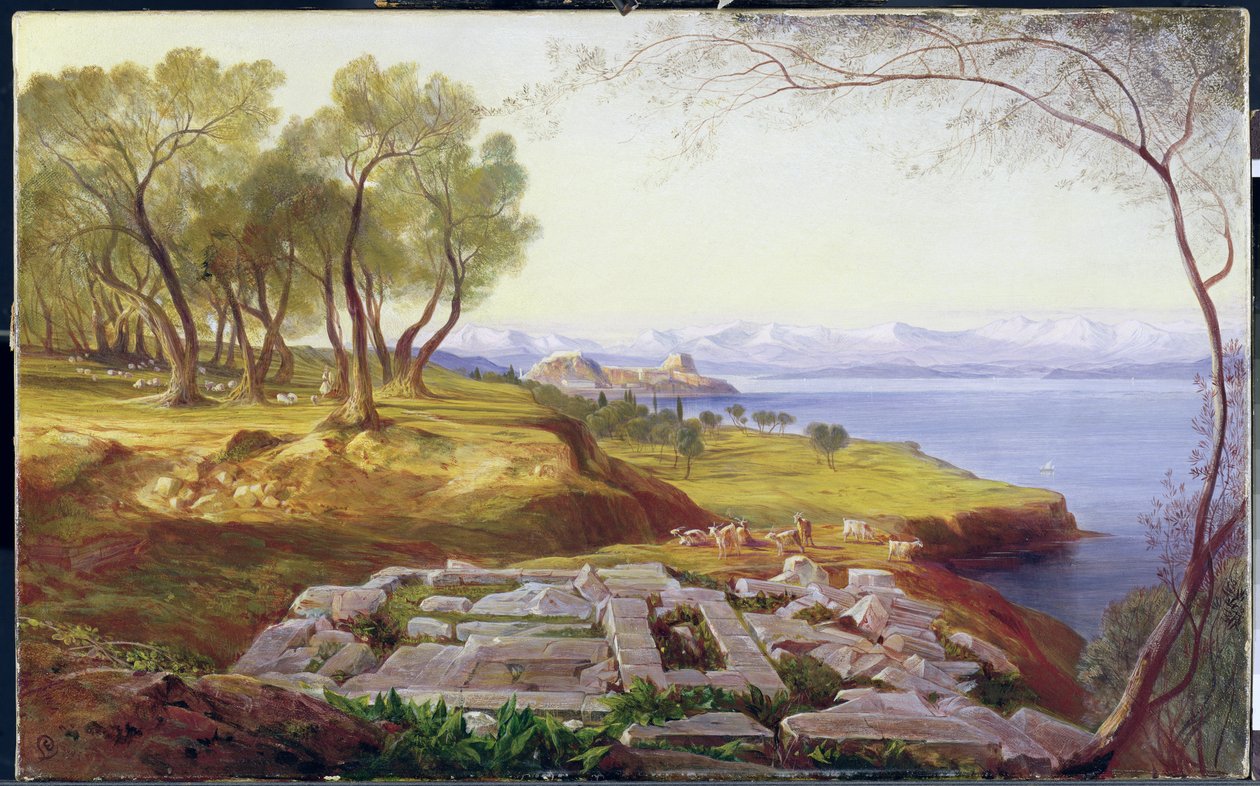 Korfu z Ascension, kolem 1856-64 (olej na plátně) od Edward Lear