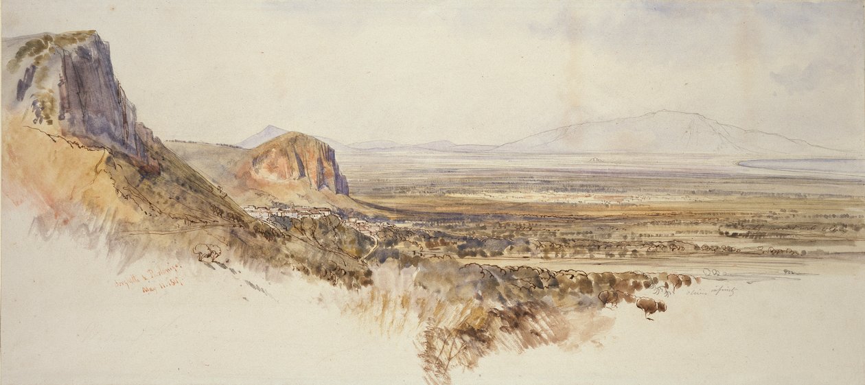 Pohled do dálky na Borghetto a Partenico, Sicílie, 1847 od Edward Lear