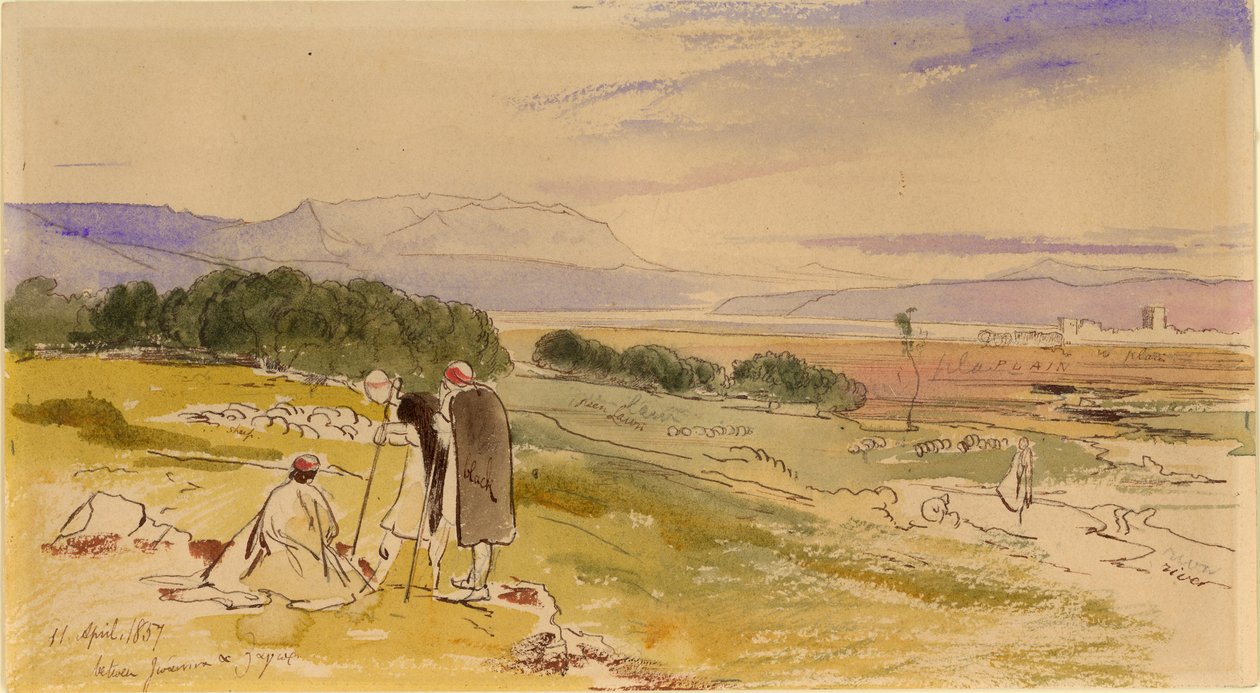 Pohled do dálky na Janinu (tuš, tužka a čb na papíře) od Edward Lear