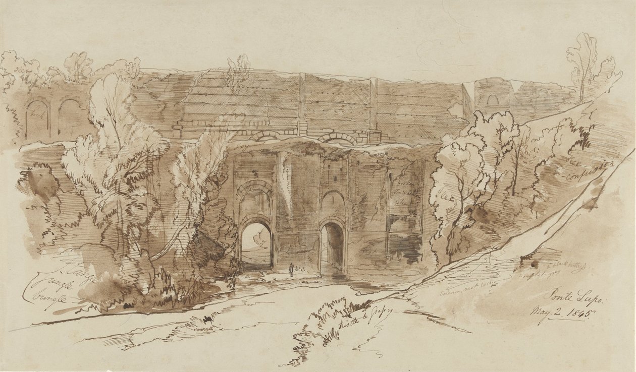 Pohled na Ponte Lupo (poblíž Tivoli) od Edward Lear