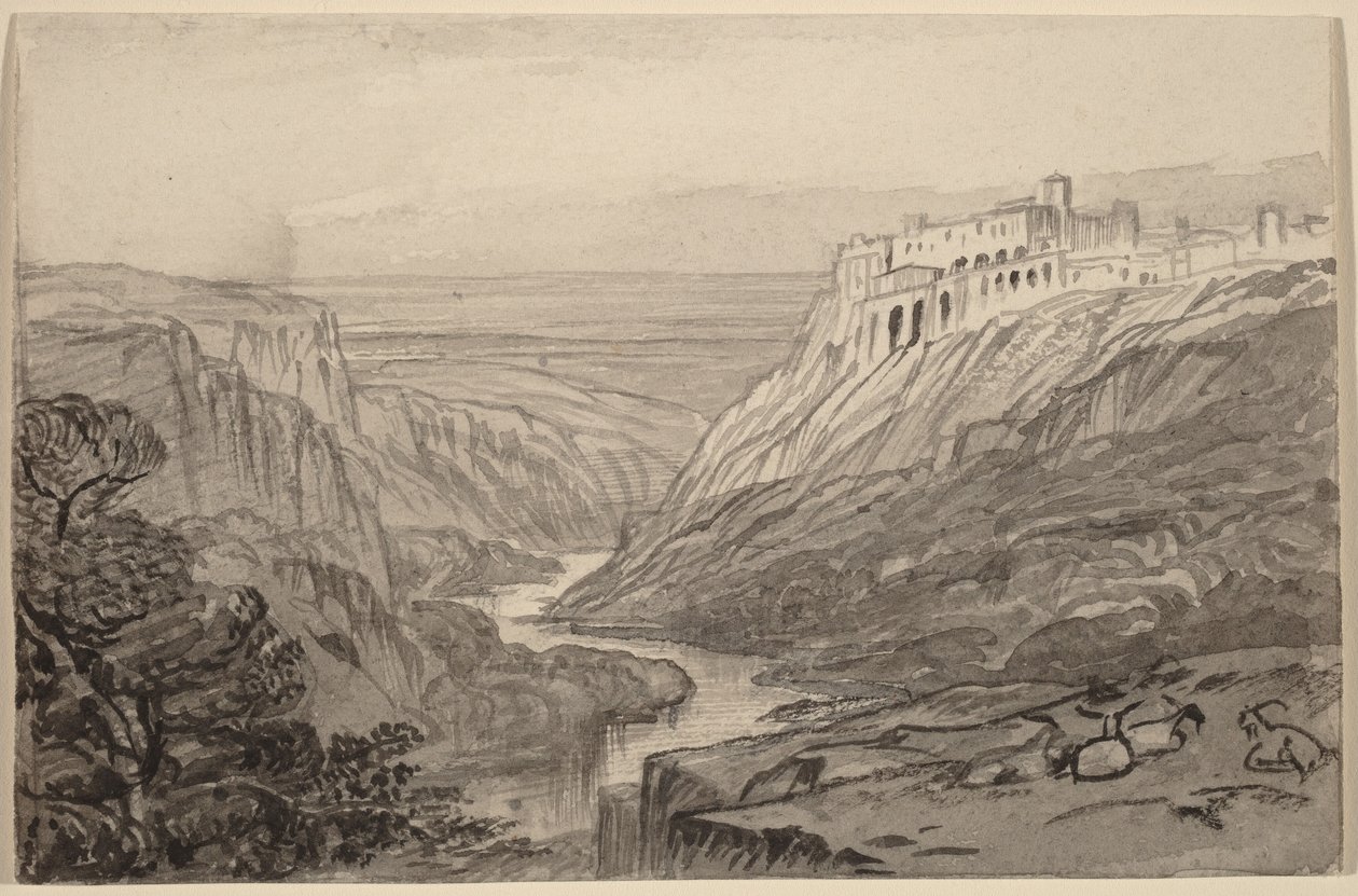 Kozy odpočívající nad říční roklí (Narni, Itálie) od Edward Lear
