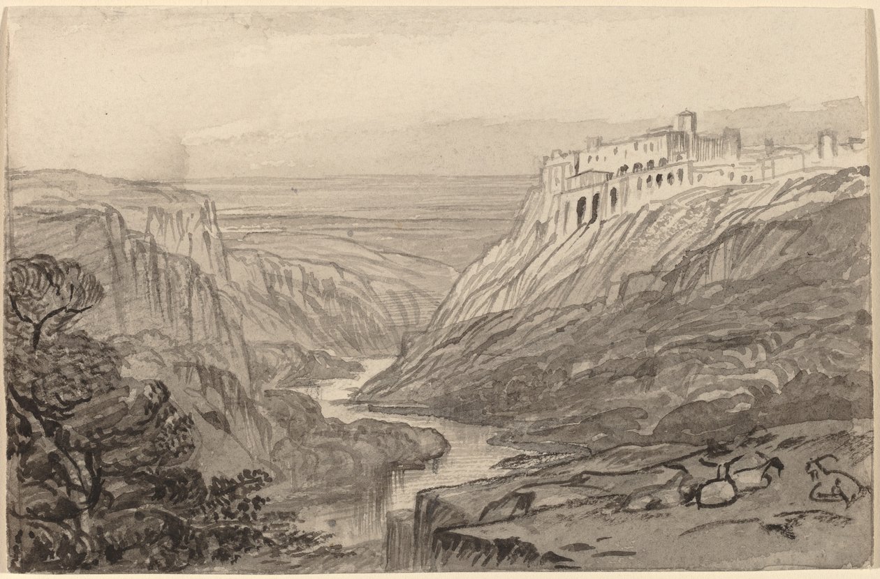 Kozy odpočívající nad soutěskou řeky Narni, Itálie, 18841885. od Edward Lear