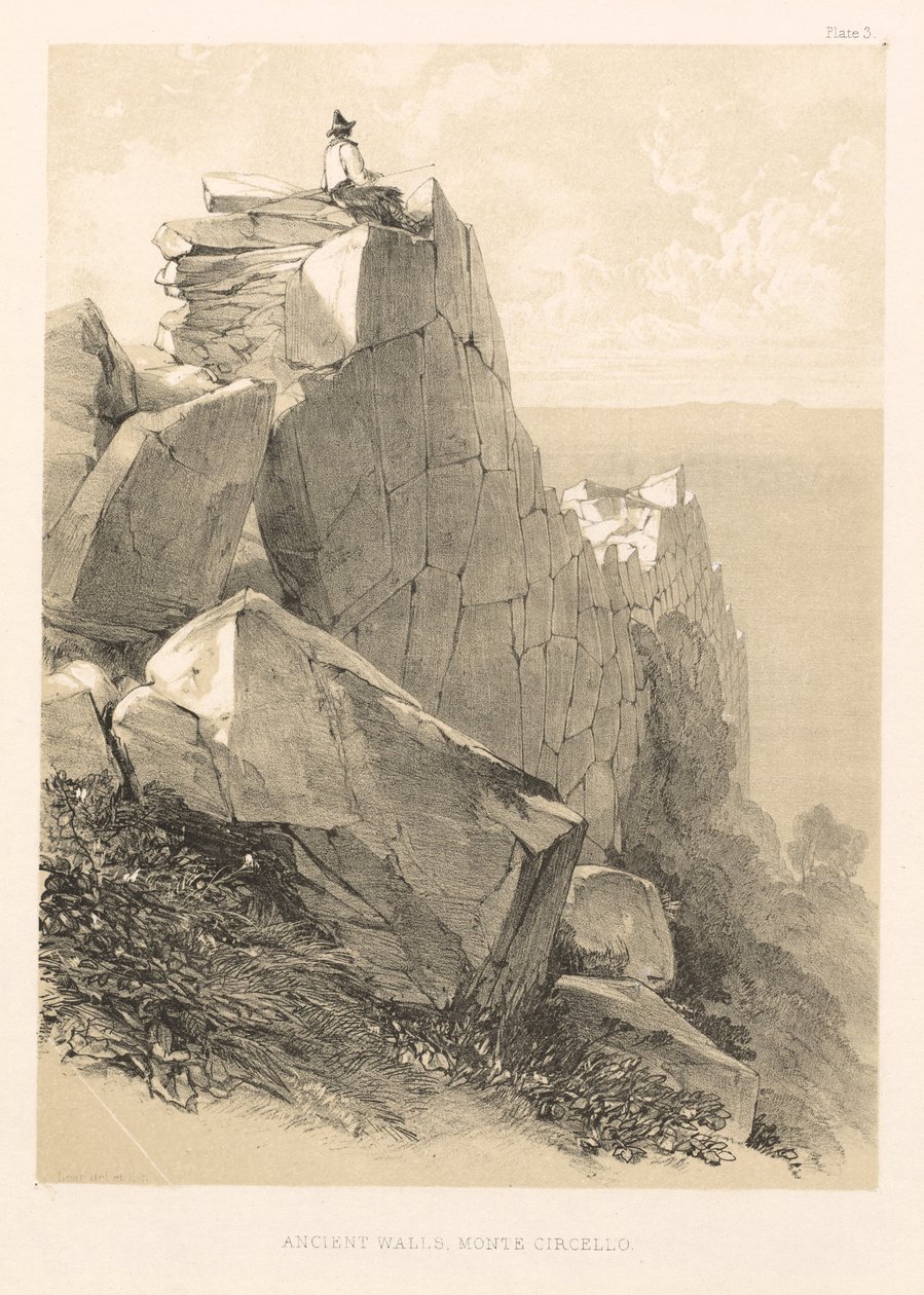 Ilustrovaná exkurze v Itálii sv. II: Starověké hradby, Monte Circello, 1846. od Edward Lear