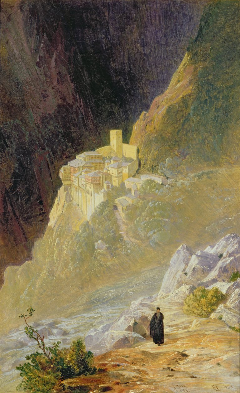 Mount Athos, Klášter svatého Pavla, 1858 od Edward Lear