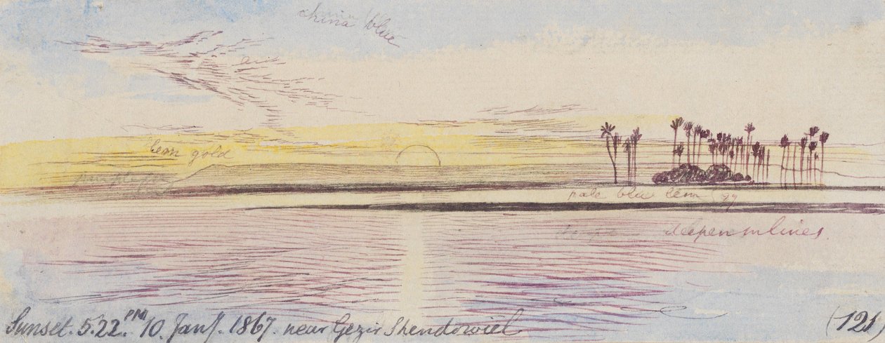 V blízkosti Gezir Shendowiel; západ slunce, 17:22, 10. ledna 1867 (121) od Edward Lear