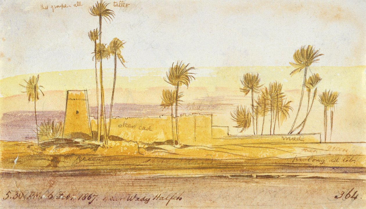 Poblíž Wady Halfeh, 17:30, 6. února 1867 (inkoust a wc) od Edward Lear