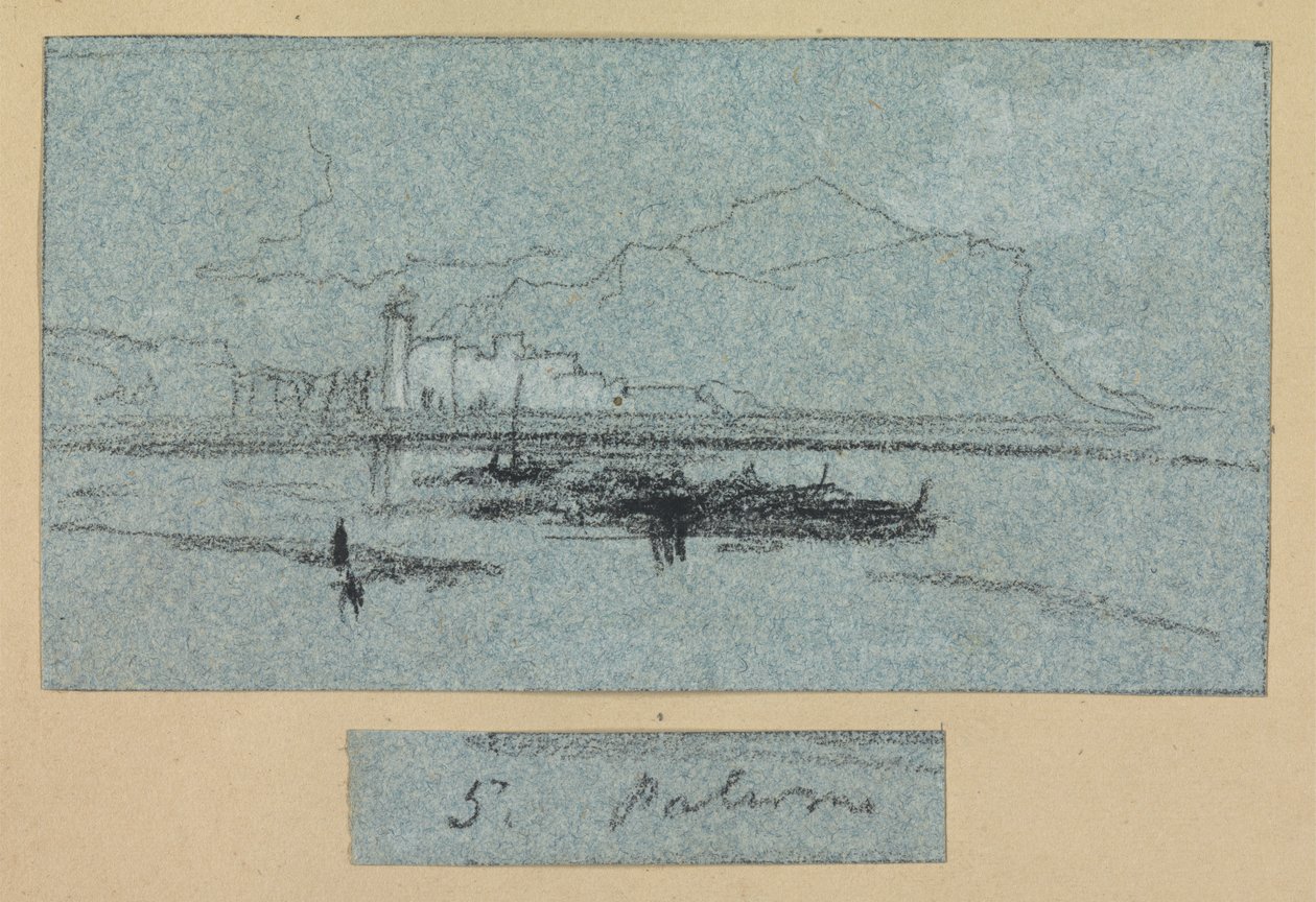 Palermo, z Pohledy na Sicílii (křída a kvaš na modrém papíře) od Edward Lear