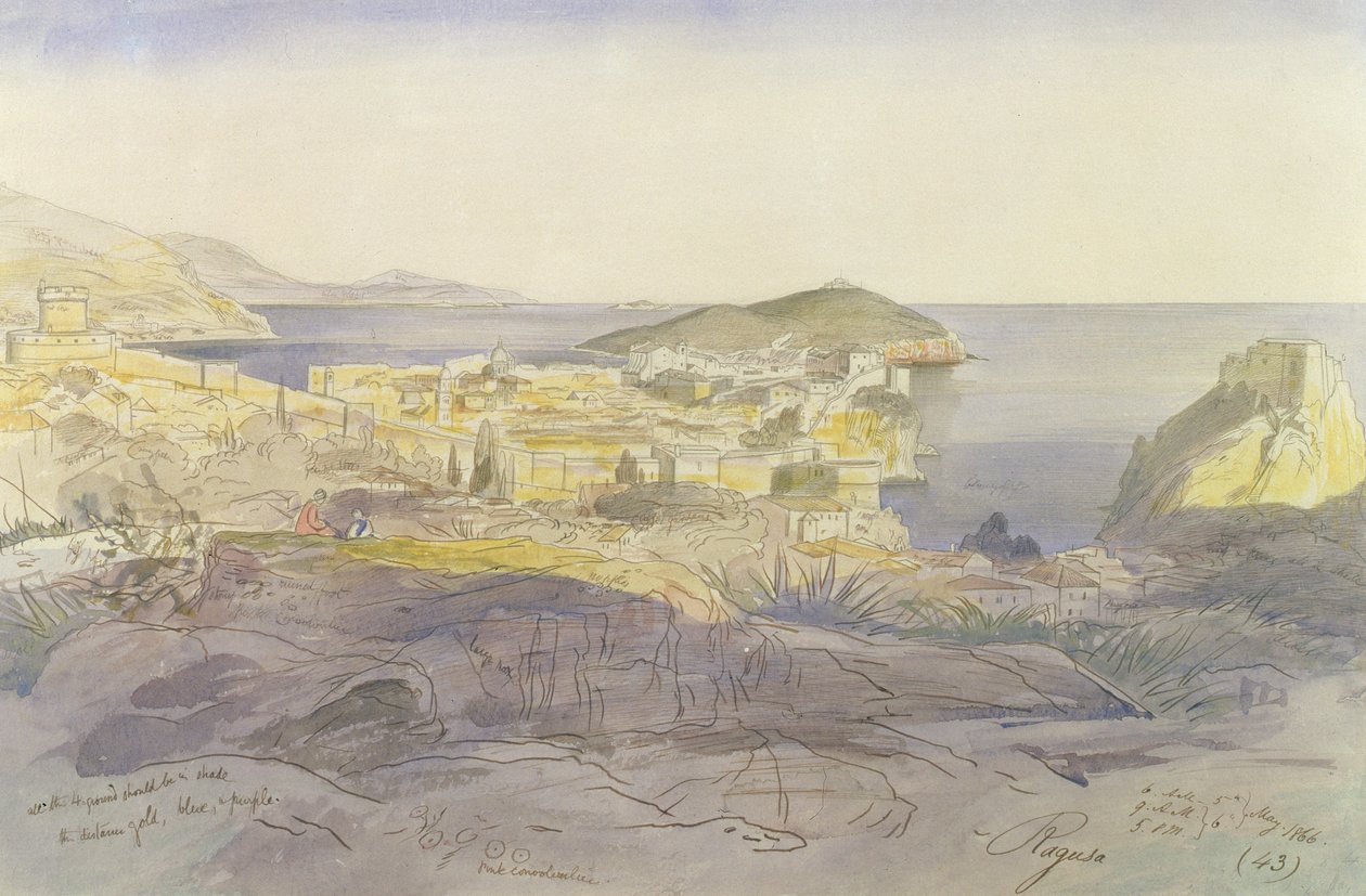 Ragusa (Dubrovník), 5.-6. května 1866 (pero, inkoust a wc na papíře) od Edward Lear