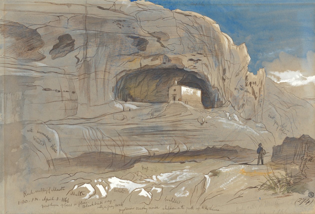 Skalnaté údolí Mosta, Malta, 13:30 (3. dubna 1866) od Edward Lear