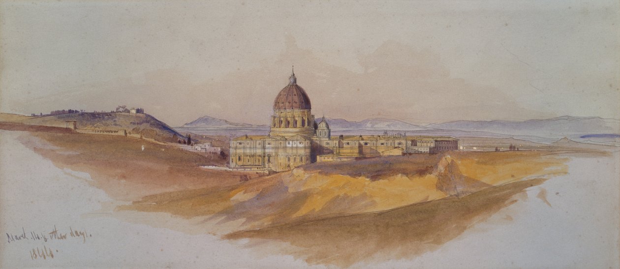 Řím svatého Petra při pohledu z Villa Dorta Pamphili (akvarel) od Edward Lear