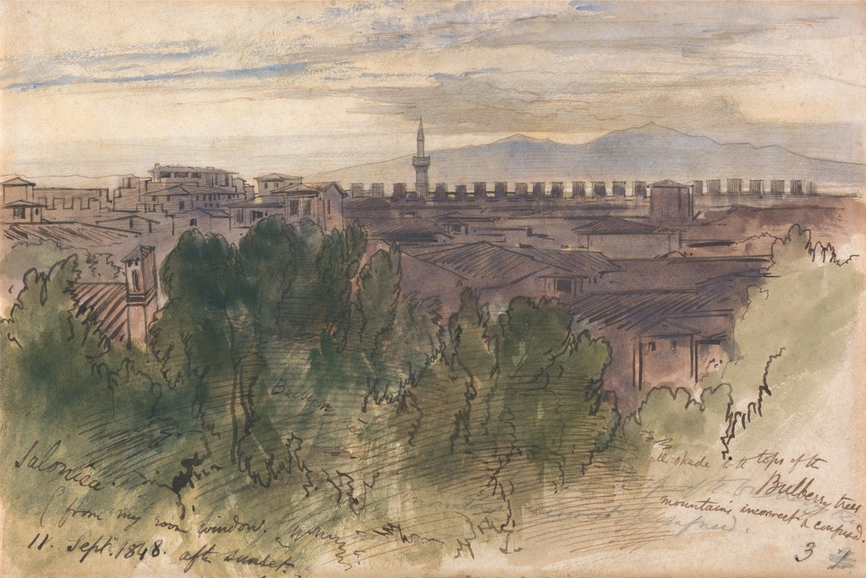 Soluň, pohled z okna mého pokoje, 11. září 1848, po západu slunce od Edward Lear