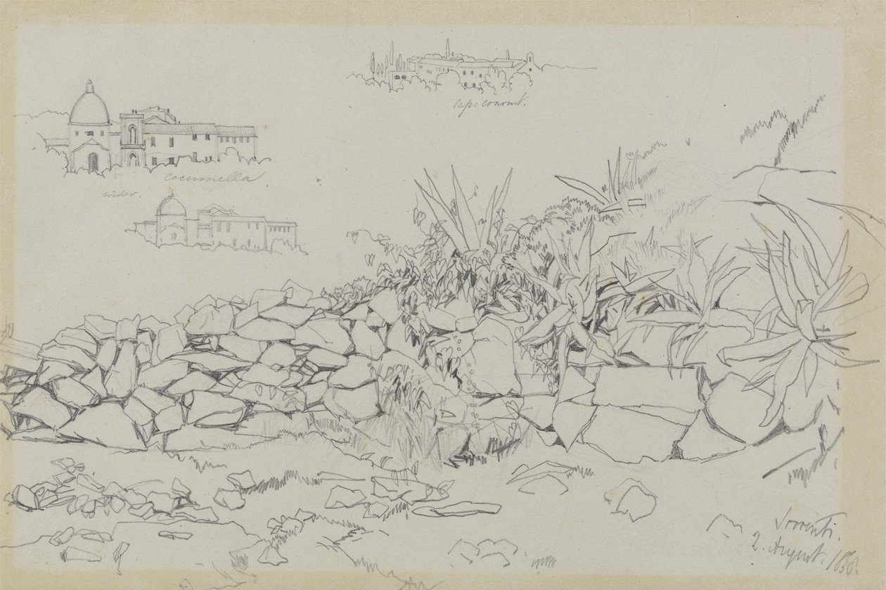 Sorrento, 2. srpna 1838 (grafit na šedém tkaném papíře) od Edward Lear