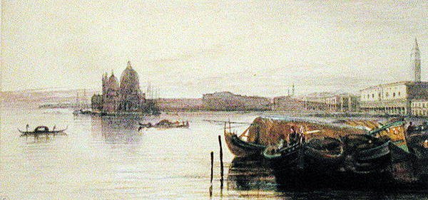 Kostel Santa Maria della Salute, Benátky (akvarel na papíře) od Edward Lear