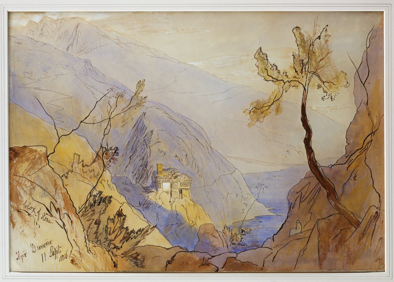 Klášter sv. Dionýsia, hora Athos, 11. září 1856 od Edward Lear