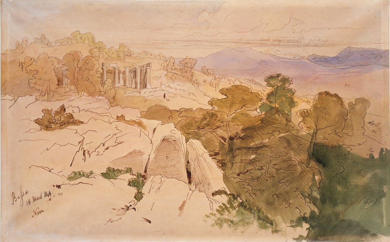 Apollónův chrám v Bassae, Řecko, 1849 od Edward Lear
