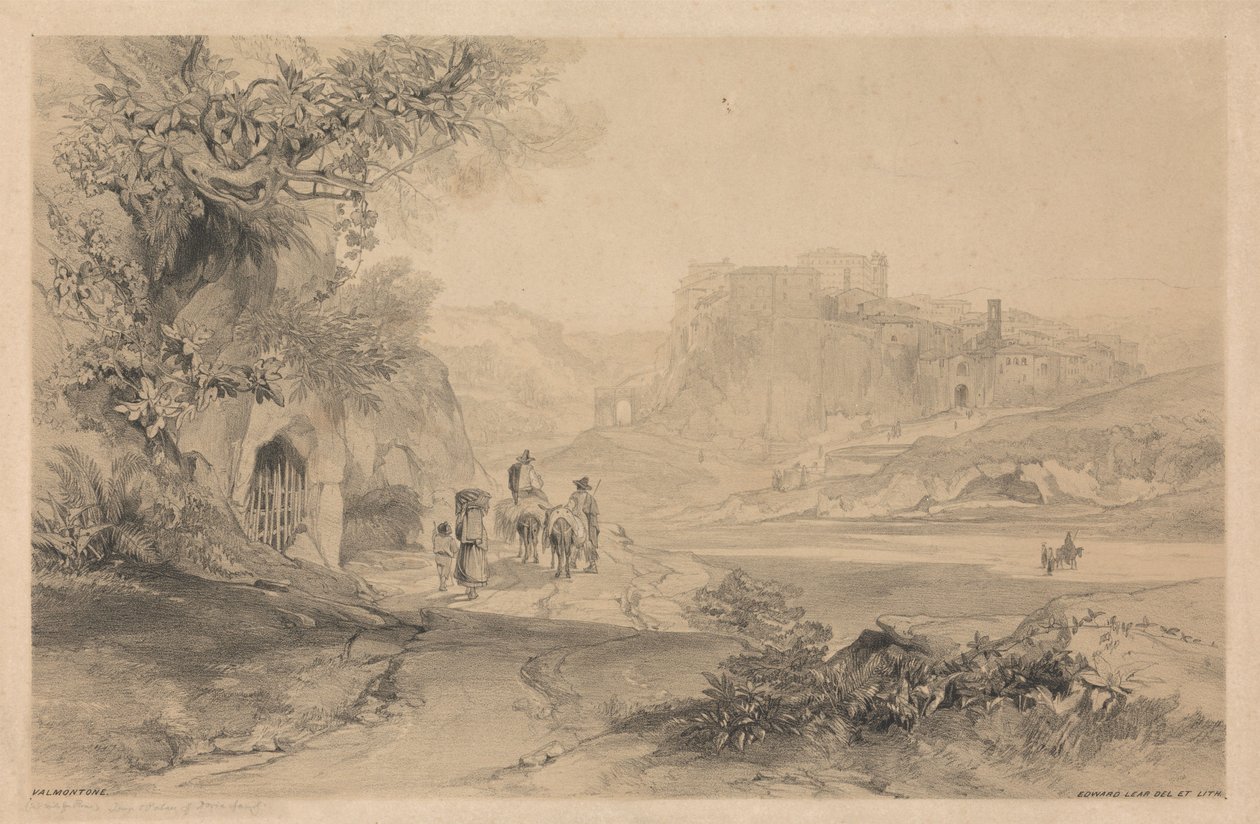 Valmontone, z díla „Pohledy na Řím a jeho okolí“, 1841 od Edward Lear