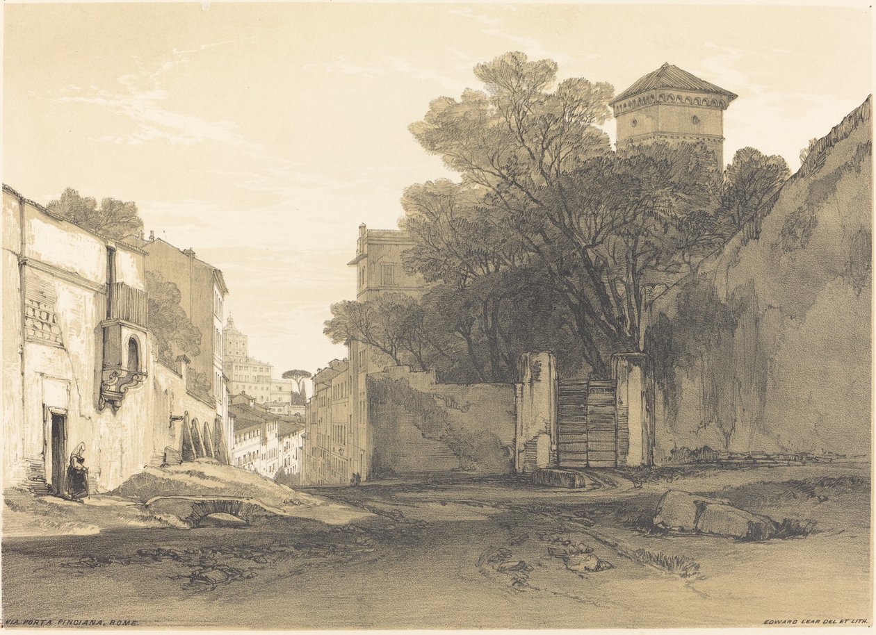 Via Porta Pinciana, Řím od Edward Lear