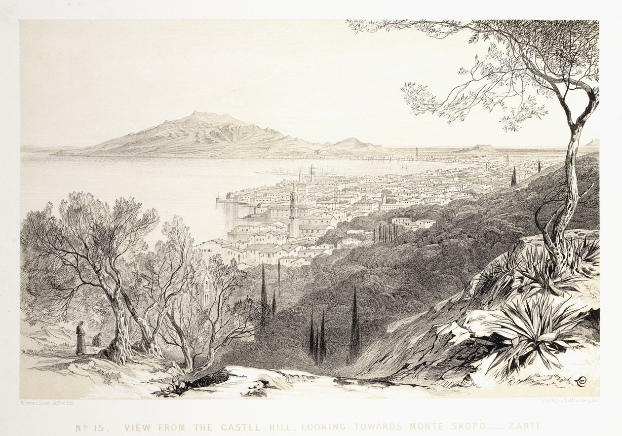 Pohled z Hradního vrchu, Pohled směrem k Monte Skopo, Zante, 1863 od Edward Lear